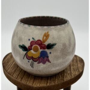 Vintage Hand Painted Pottery Bowl Floral Checkered Top